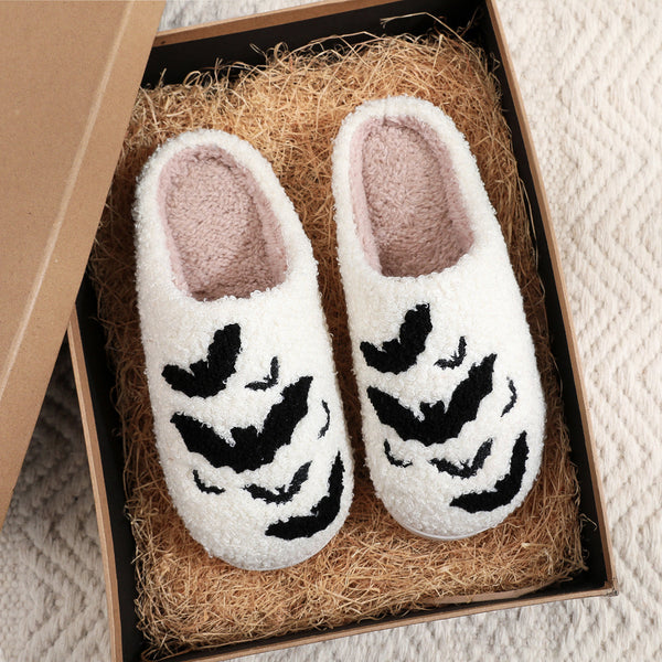 Halloween Bat Embroidery Cotton Slippers